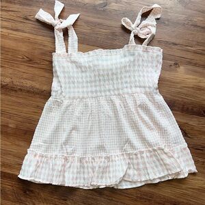 Pink lily tank top New Blush & White Gingham tie sleeves